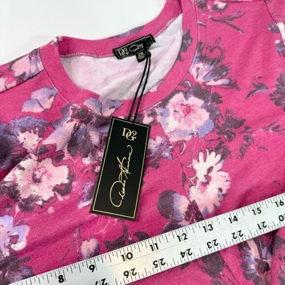 DG2 Top Womens 2X Pink Floral Long-Sleeve Crew-Neck Blouse Cottage Core New - Picture 7 of 10